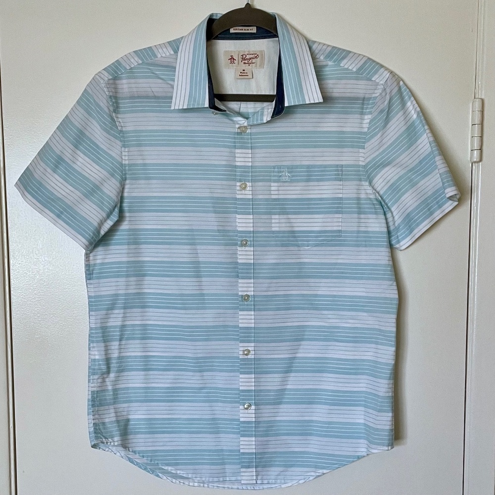 Original Penguin | Light Blue/White Striped Casual Button Down Shirt | M